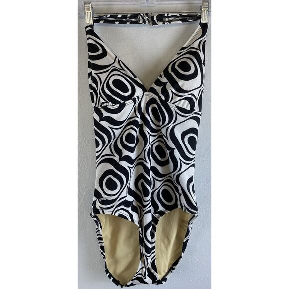 Speedo Swimsuit Black White Halter One Piece Fully Lined No Size Tag 10? - Picture 1 of 9